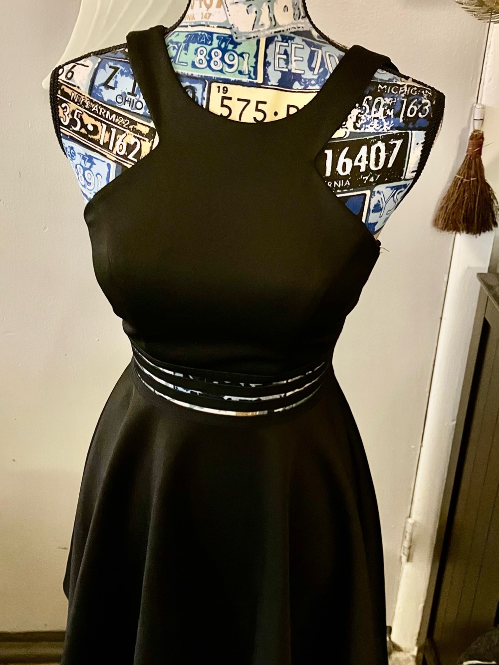 Size 3 City Studio Black Sleeveless Fit-and-Flare Dress with Waist Cutouts